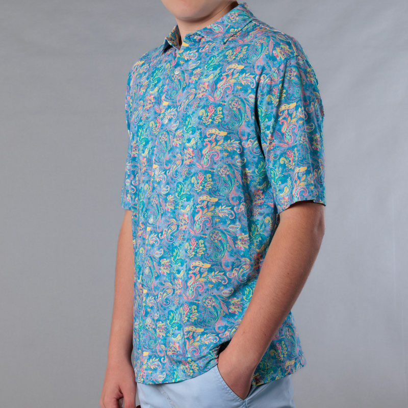 Men's Printed Pima Cotton / Stretch Short Sleeve Shirt - Paisley Storm
