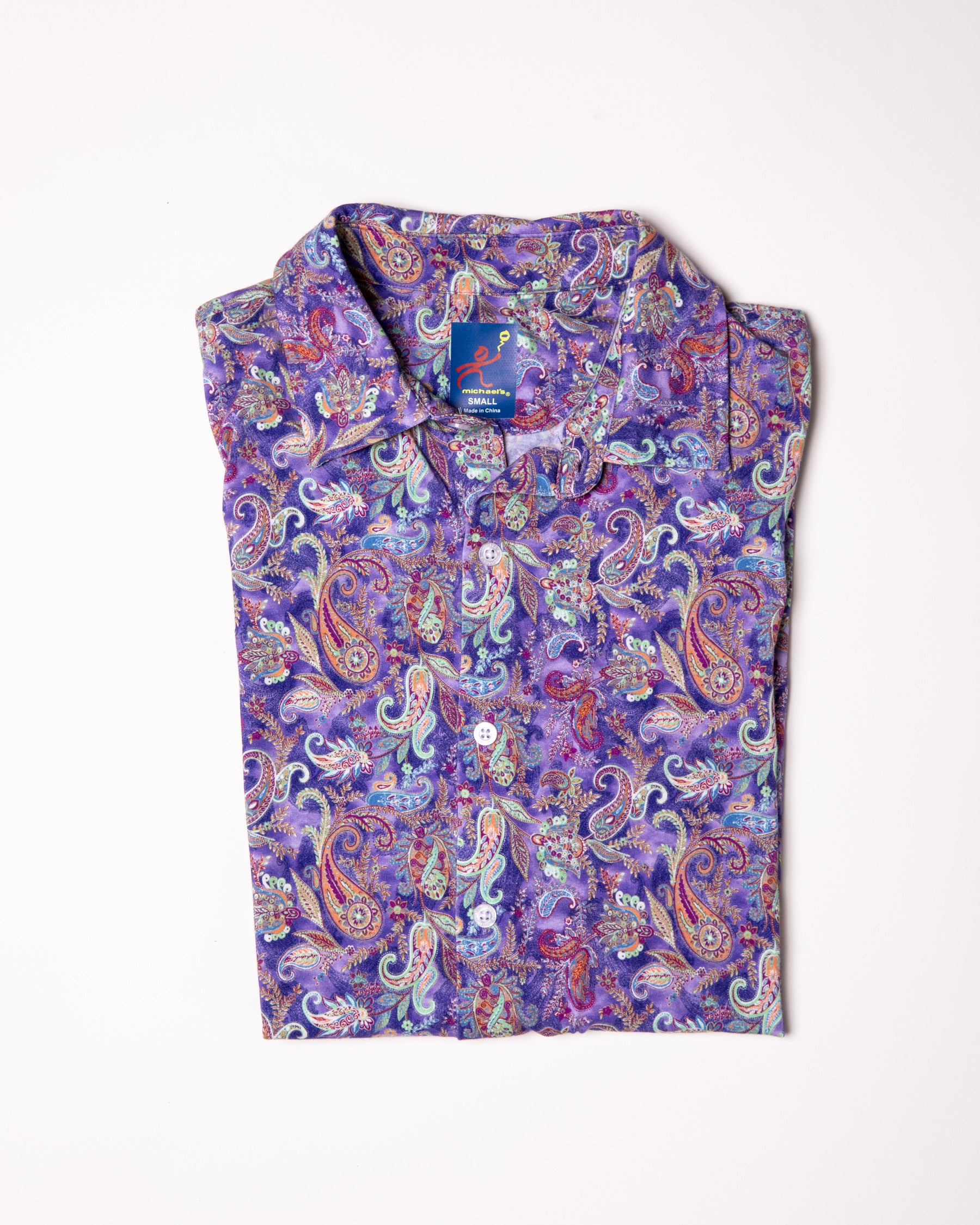 Men's Printed Pima Cotton Short Sleeve Shirt - Paisley Lavender