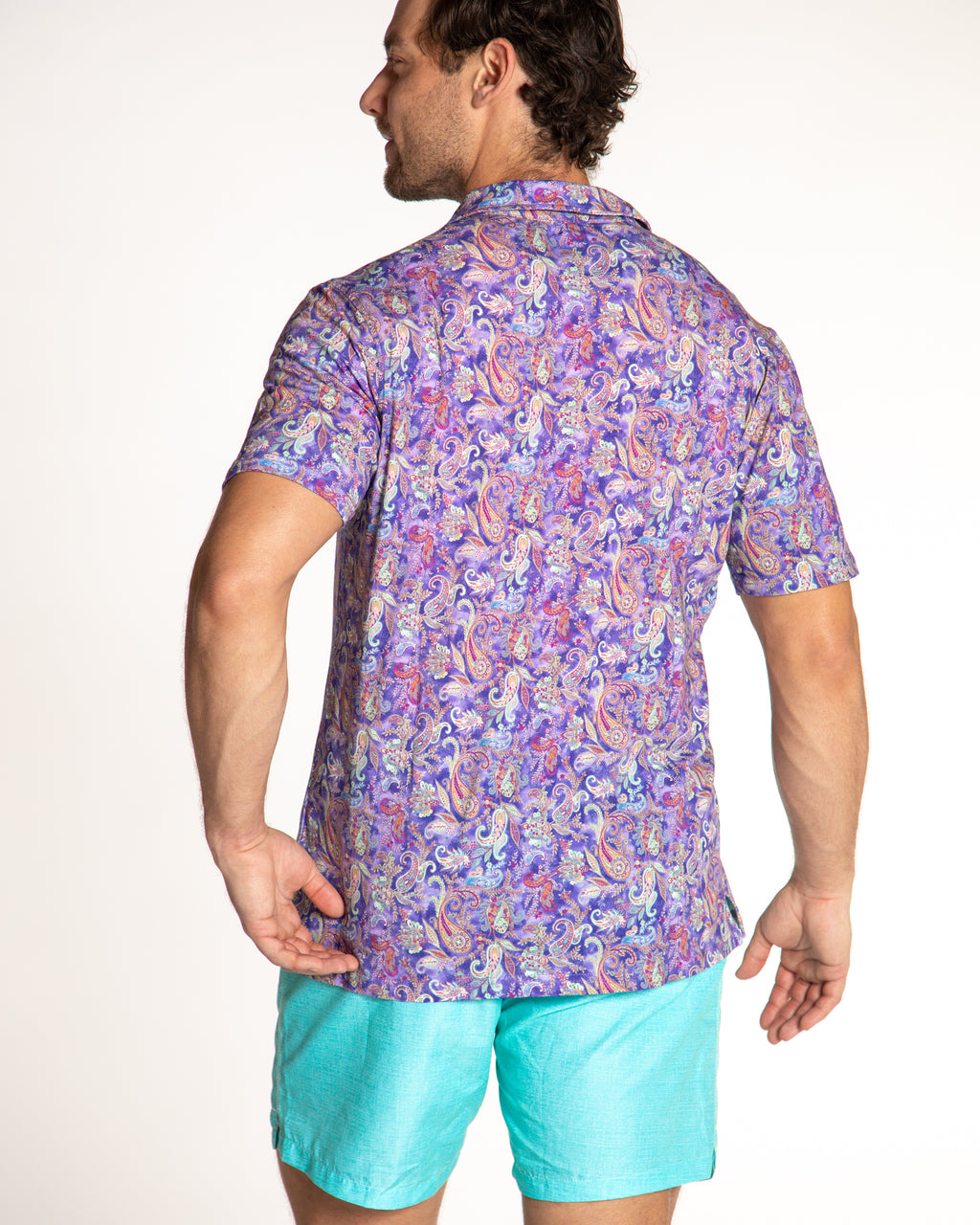 Men's Printed Pima Cotton Short Sleeve Shirt - Paisley Lavender
