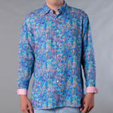 Men's Printed Long Sleeve Linen Shirt - Paisley Storm