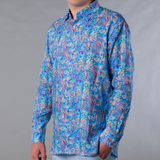 Men's Printed Long Sleeve Linen Shirt - Paisley Storm