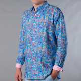 Men's Printed Long Sleeve Linen Shirt - Paisley Storm