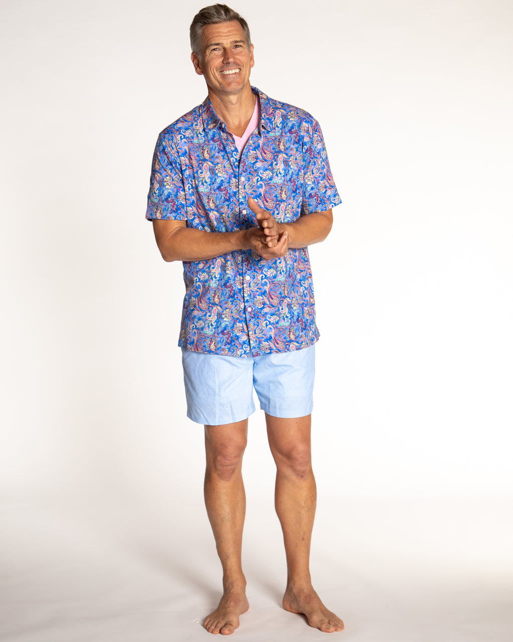 Men's Printed Pima Cotton Short Sleeve Shirt - Paisley Storm