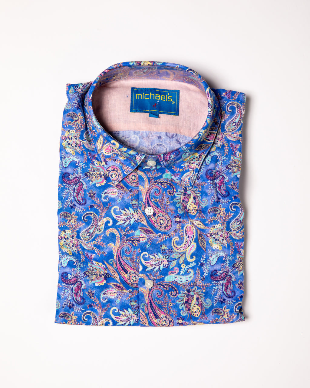 Men's Printed Linen Long Sleeve Shirt - Paisley Storm