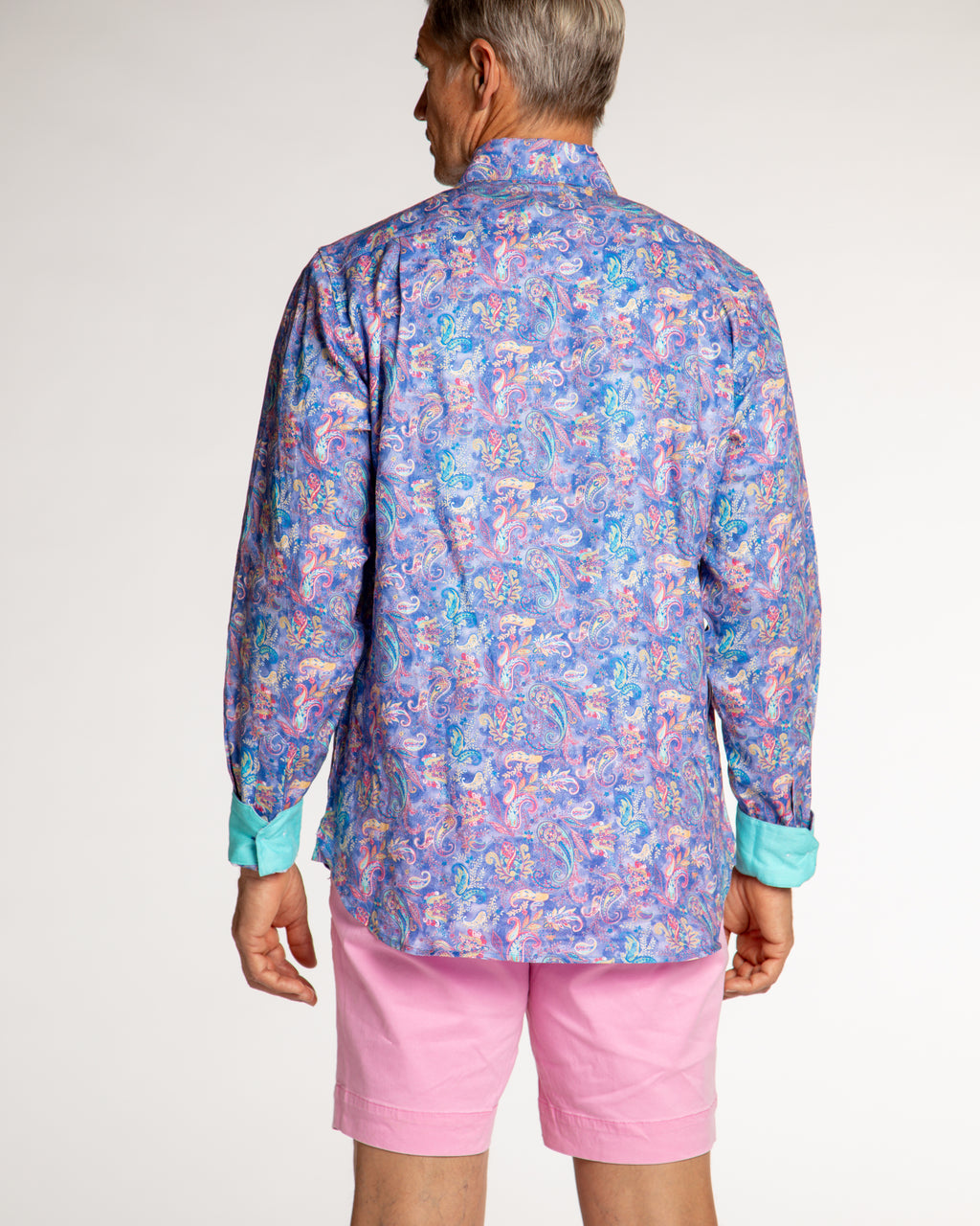 Men's Printed Linen Long Sleeve Shirt - Paisley Storm