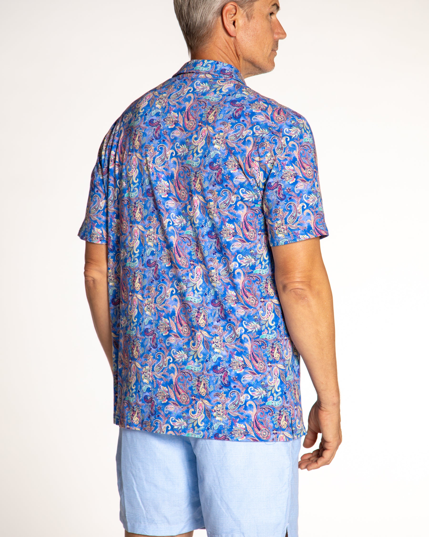 Men's Printed Pima Cotton Short Sleeve Shirt - Paisley Storm