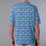 Men's Printed Pima Cotton / Stretch Short Sleeve Shirt - Persian Royal Blue