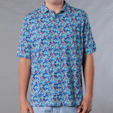 Men's Printed Pima Cotton / Stretch Short Sleeve Shirt - Persian Royal Blue