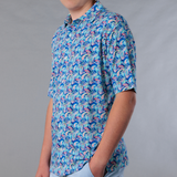 Men's Printed Pima Cotton / Stretch Short Sleeve Shirt - Persian Royal Blue