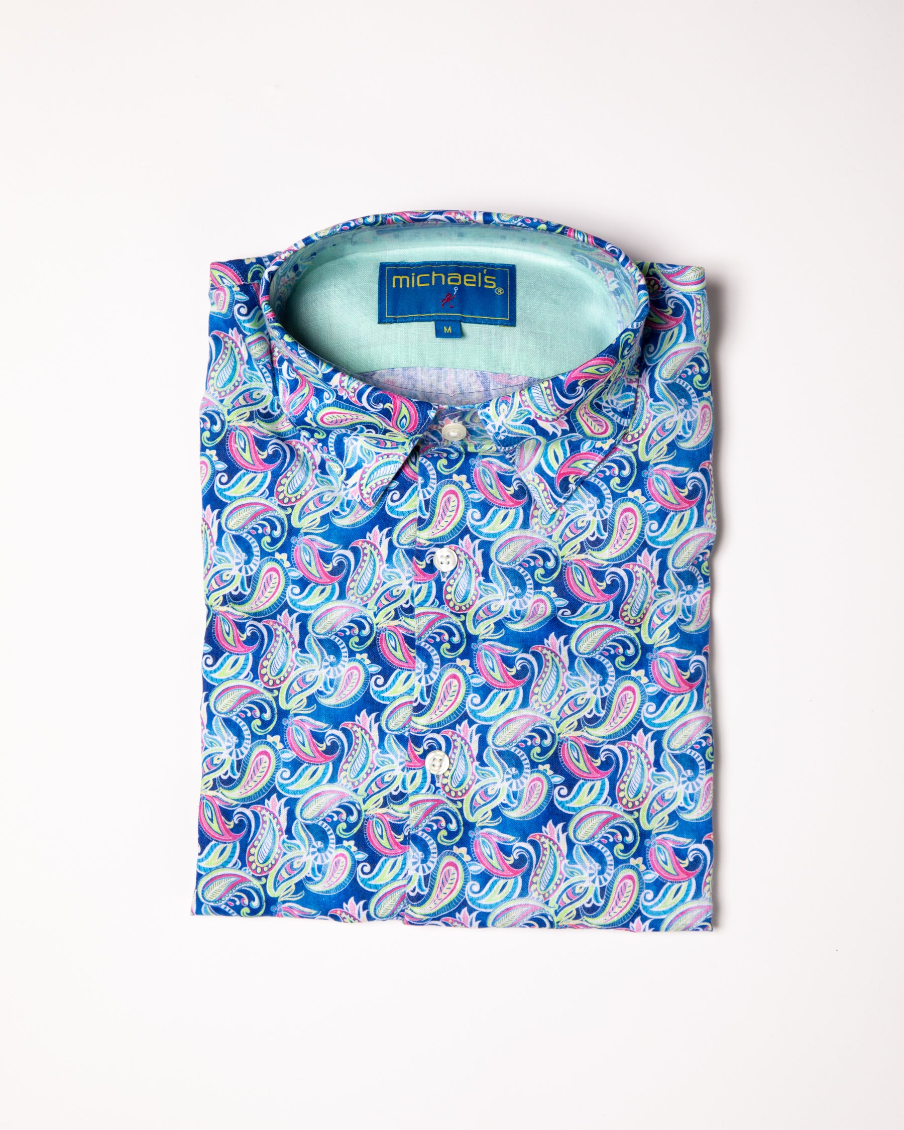 Men's Printed Linen Long Sleeve Shirt - Persian Royal