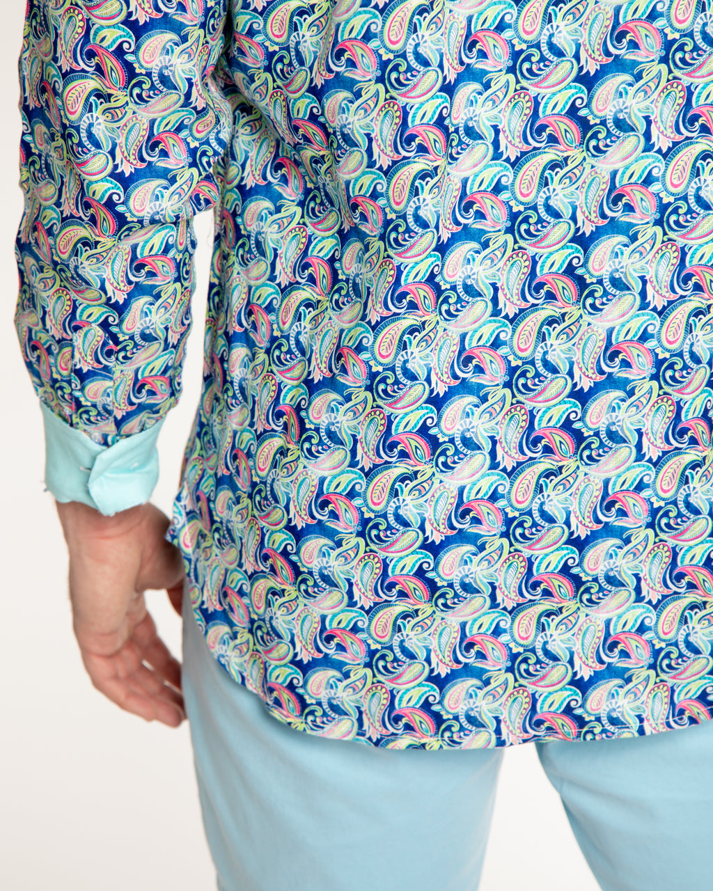 Men's Printed Linen Long Sleeve Shirt - Persian Royal