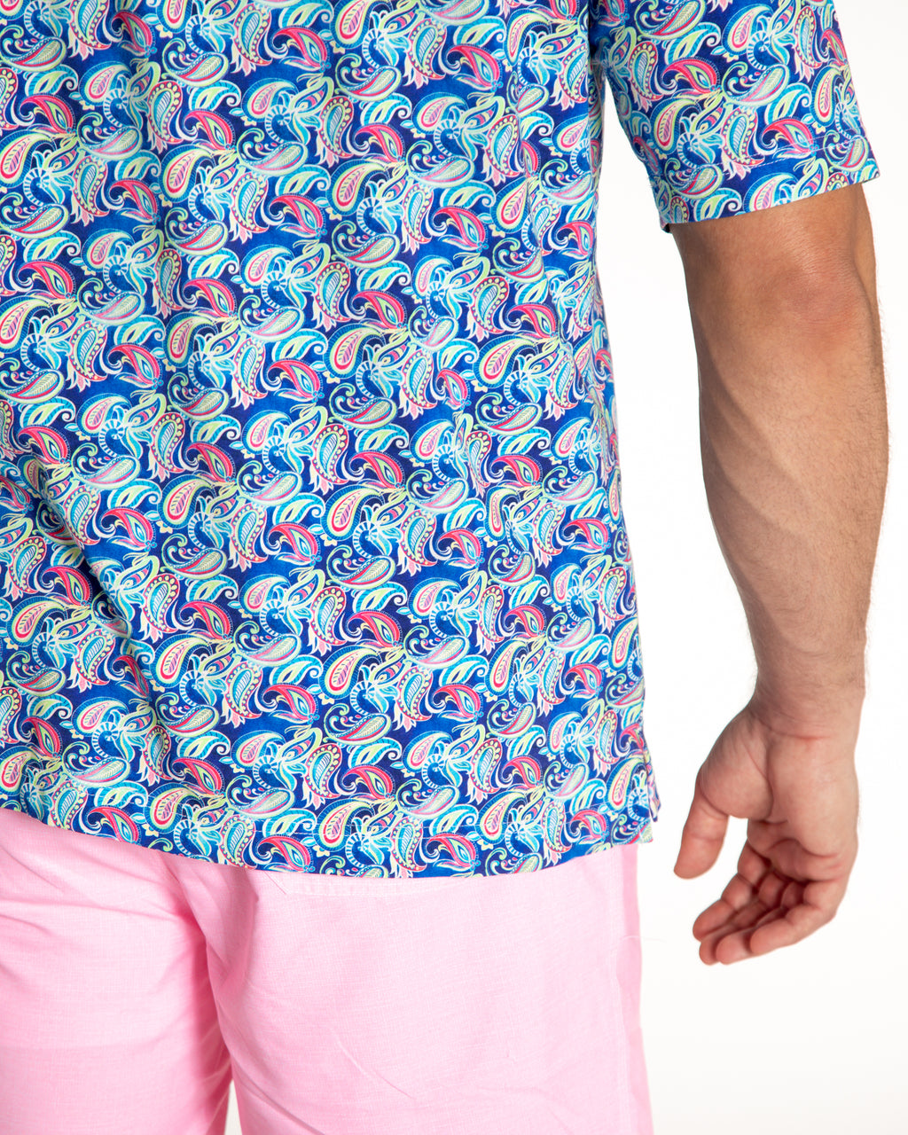 Men's Printed Pima Cotton Short Sleeve Shirt - Persian Royal Blue