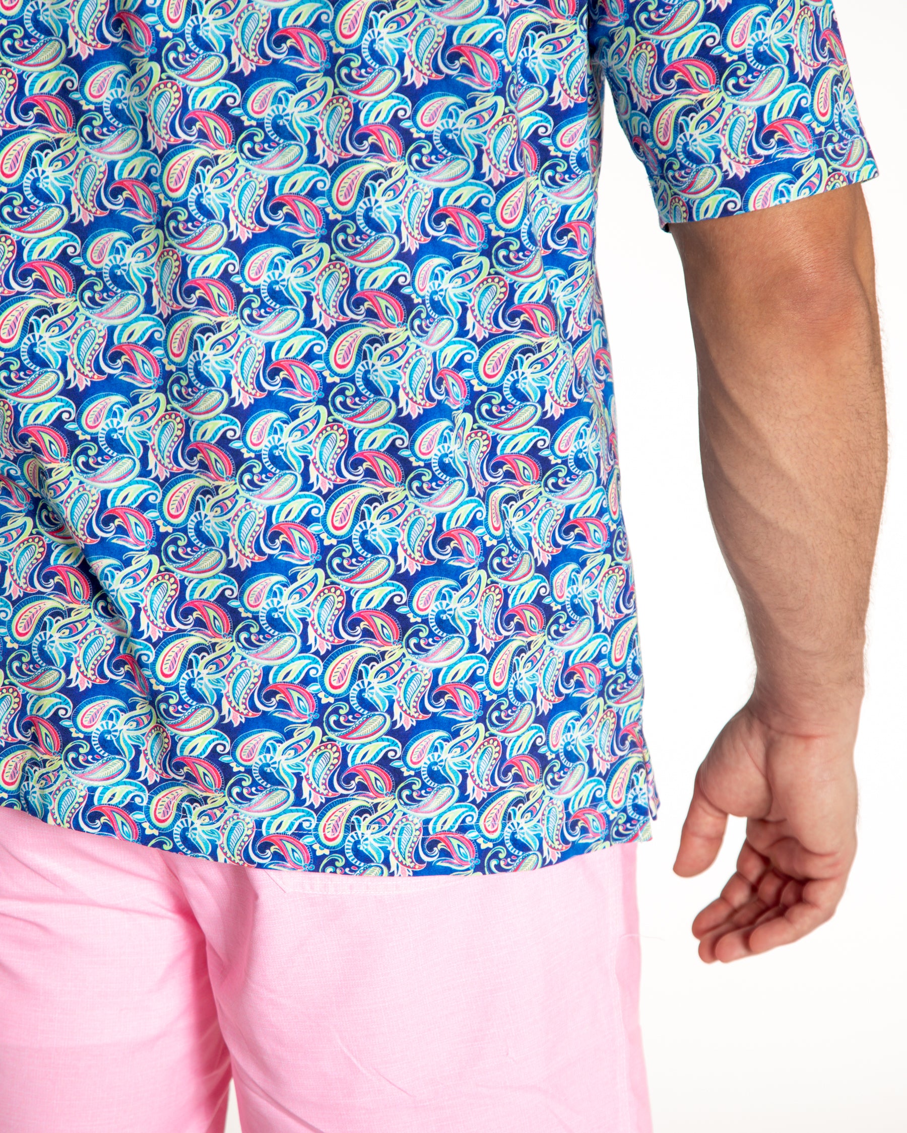 Men's Printed Pima Cotton Short Sleeve Shirt - Persian Royal Blue