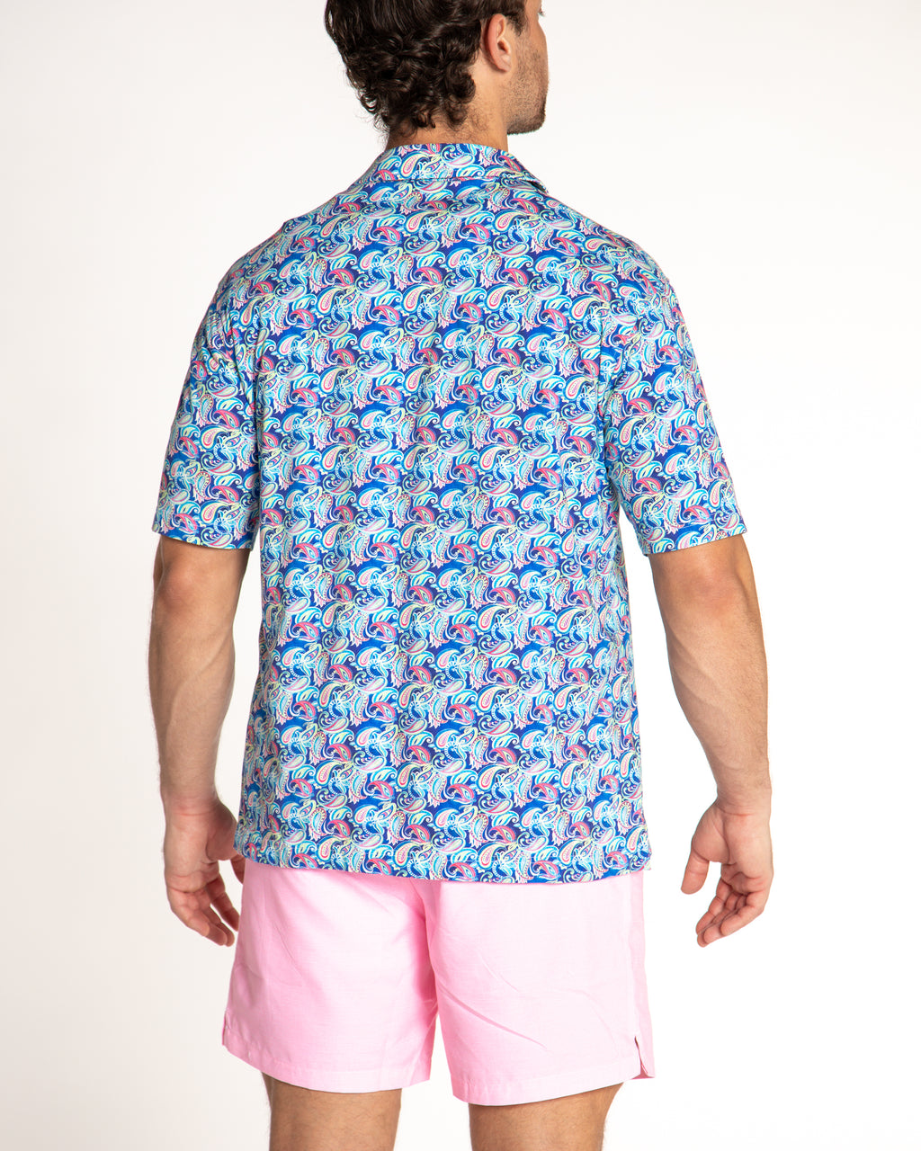 Men's Printed Pima Cotton Short Sleeve Shirt - Persian Royal Blue