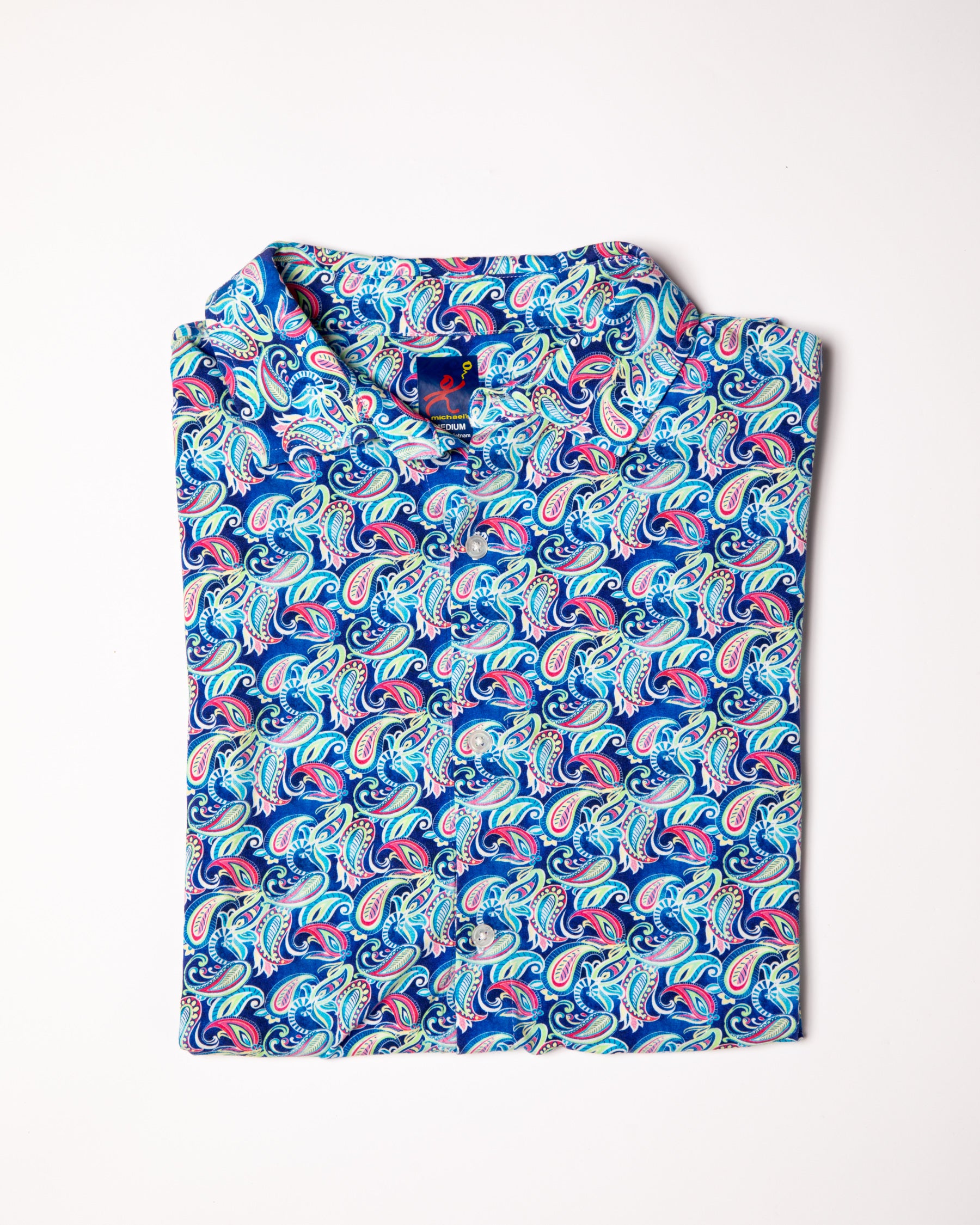 Men's Printed Pima Cotton Short Sleeve Shirt - Persian Royal Blue