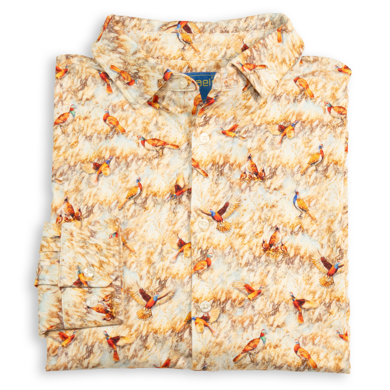 Men's Printed Pima Cotton / Stretch Long Sleeve Shirt - Pheasants Multicolored