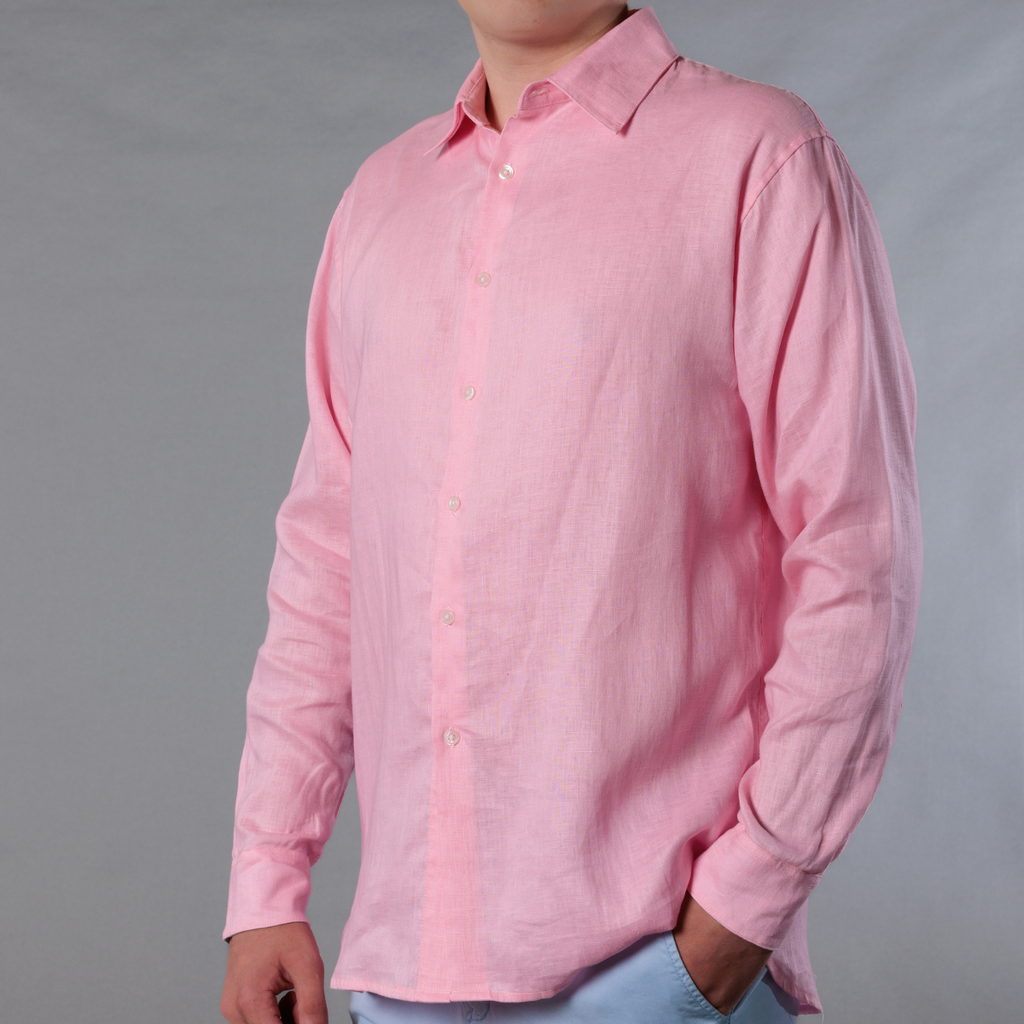 Men's Solid Long Sleeve Linen Shirt