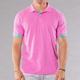 Men's Solid Polo With Contrast Sleeve - Magenta