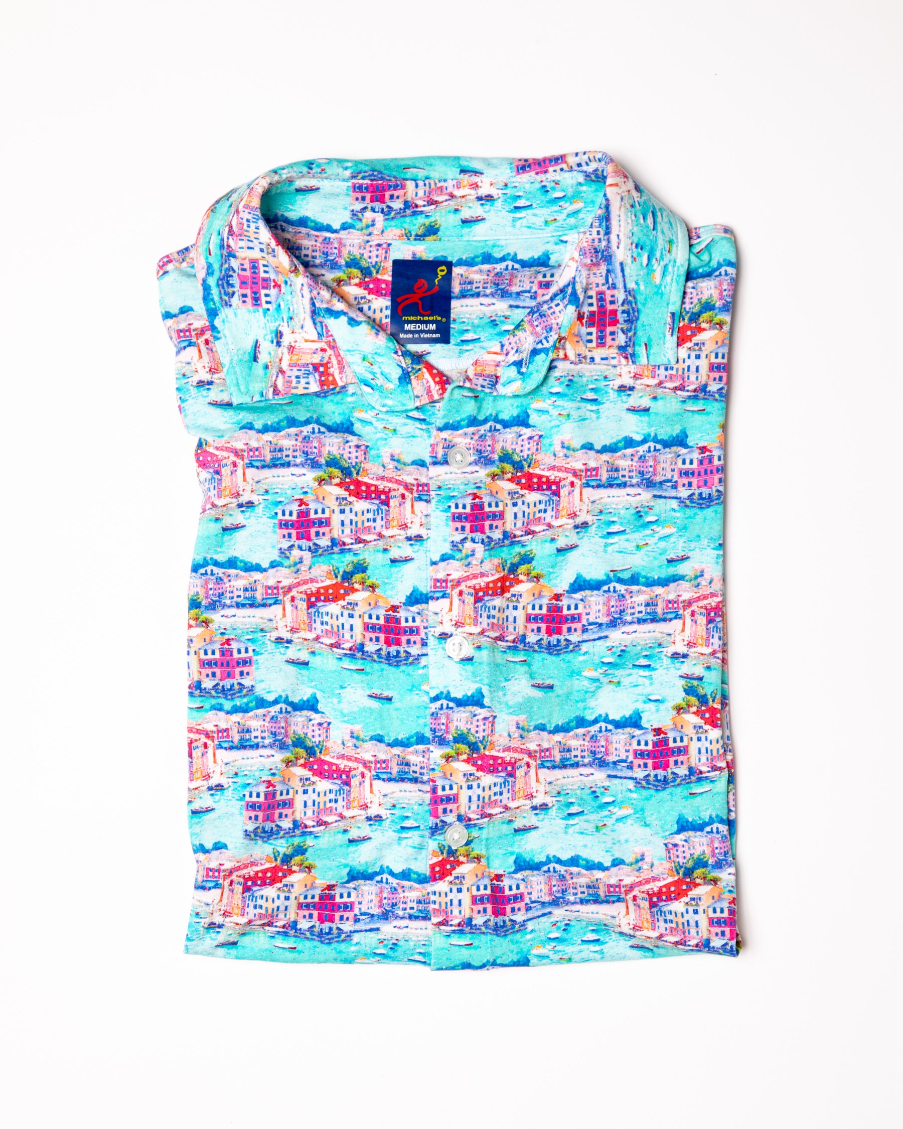 Men's Printed Pima Cotton Short Sleeve Shirt - Portofino Multicolored