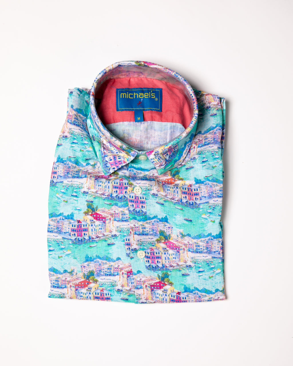 Men's Printed Linen Long Sleeve Shirt - Portofino Multicolored