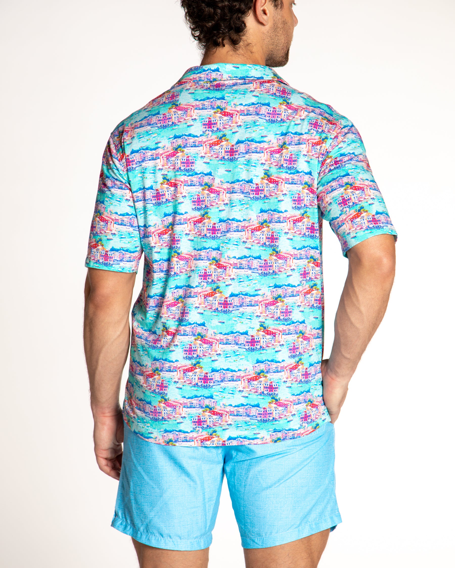 Men's Printed Pima Cotton Short Sleeve Shirt - Portofino Multicolored