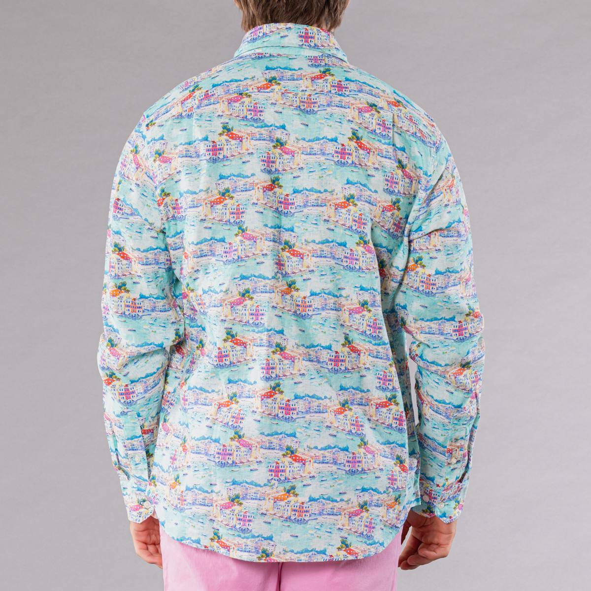 Men's Printed Long Sleeve Linen Shirt - Portofino Multicolored