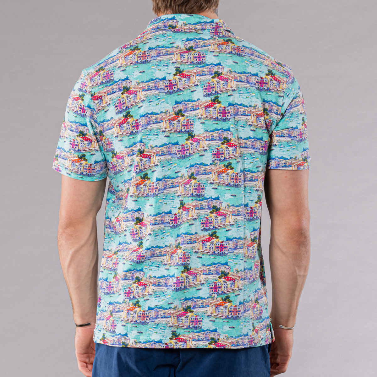 Men's Printed Pima Cotton / Stretch Short Sleeve Shirt - Portofino Multicolored