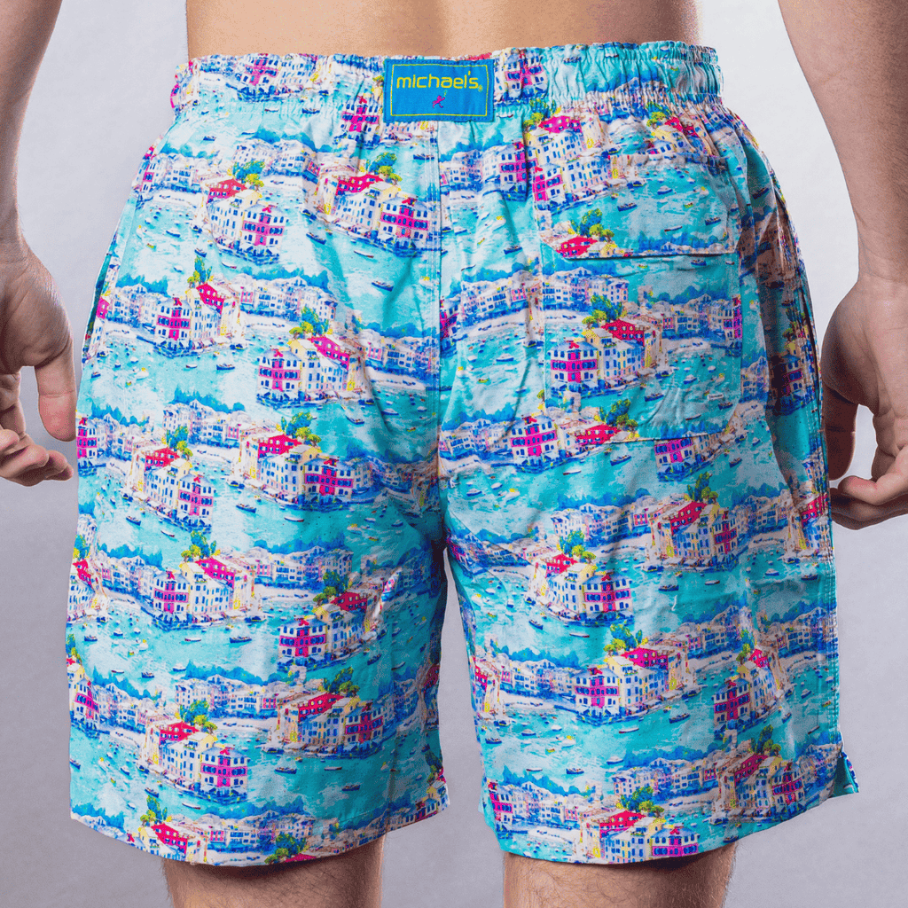Men's Cyclist Liner Swim Trunks - Portofino Multicolored
