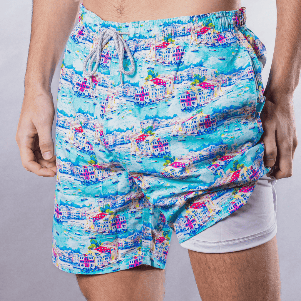 Men's Cyclist Liner Swim Trunks - Portofino Multicolored