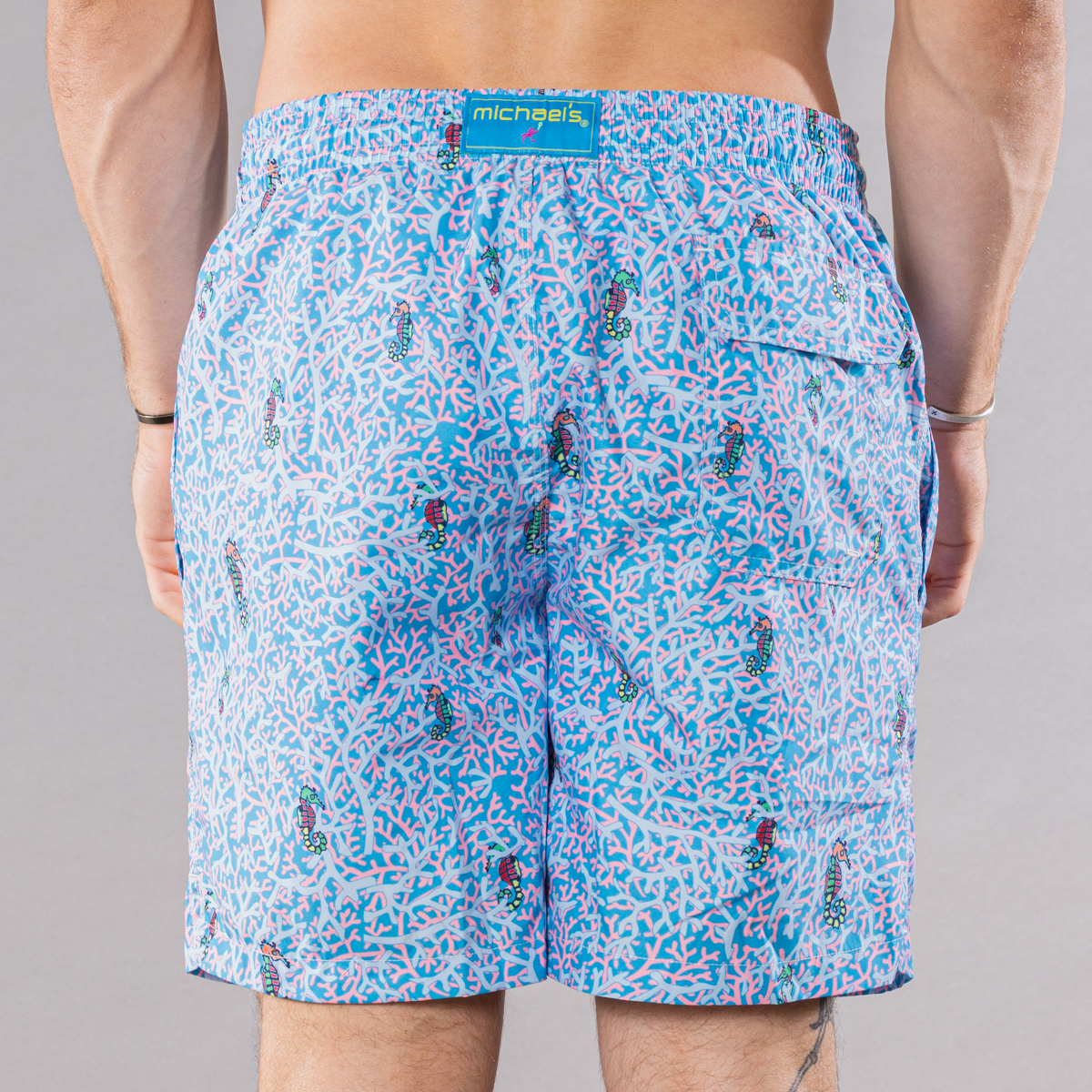 Men's Cyclist Liner Swim Trunks - Rainbow Seahorses Aqua