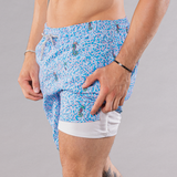 Men's Cyclist Liner Swim Trunks - Rainbow Seahorses Aqua