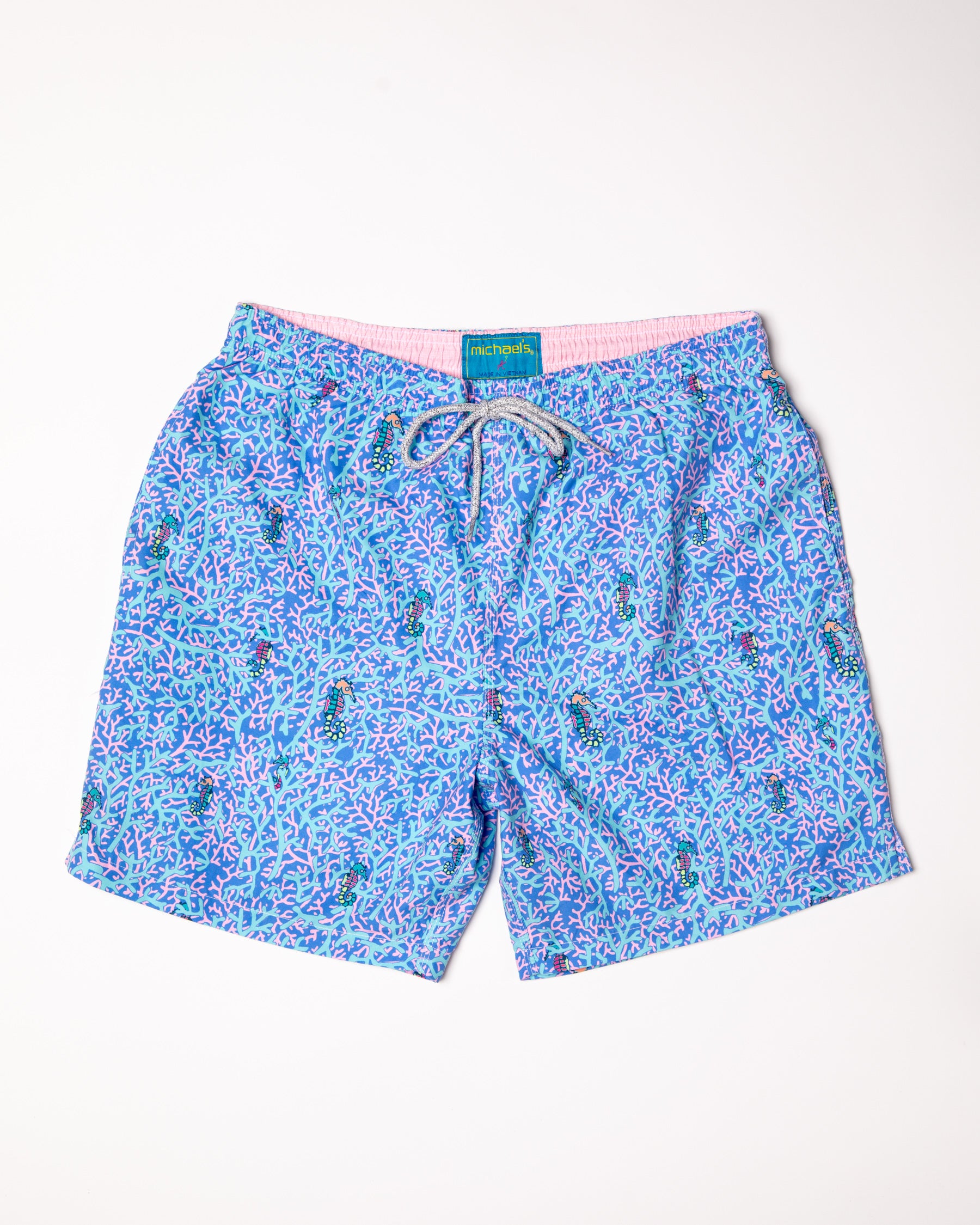 Boy's Cyclist Swim Trunks - Rainbow Seahorses Aqua