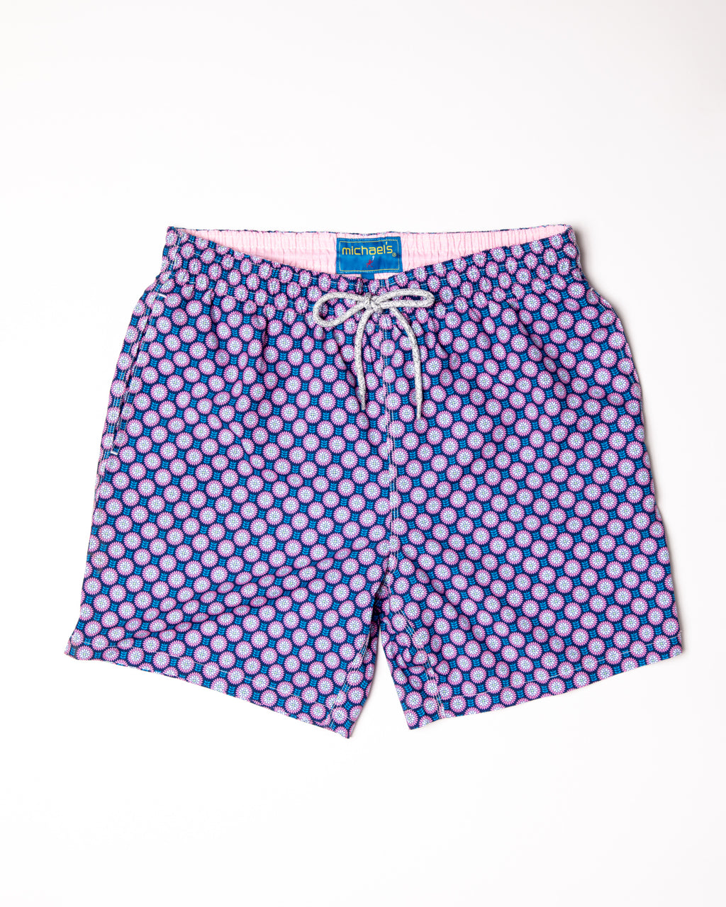 Men's Mesh Liner Swim Trunks - Retro Flowers Navy/Coral