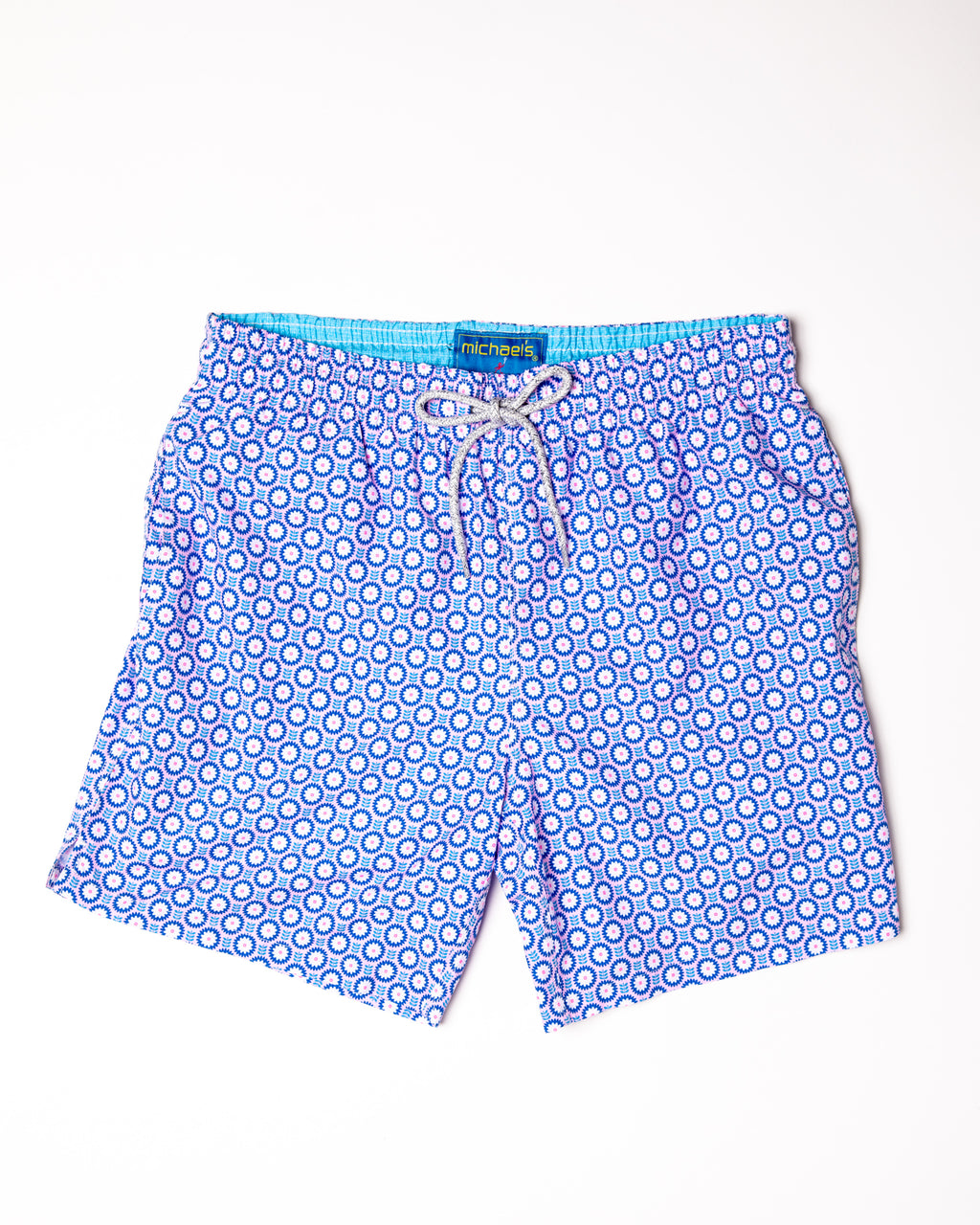 Men's Mesh Liner Swim Trunks - Retro Flowers Pink