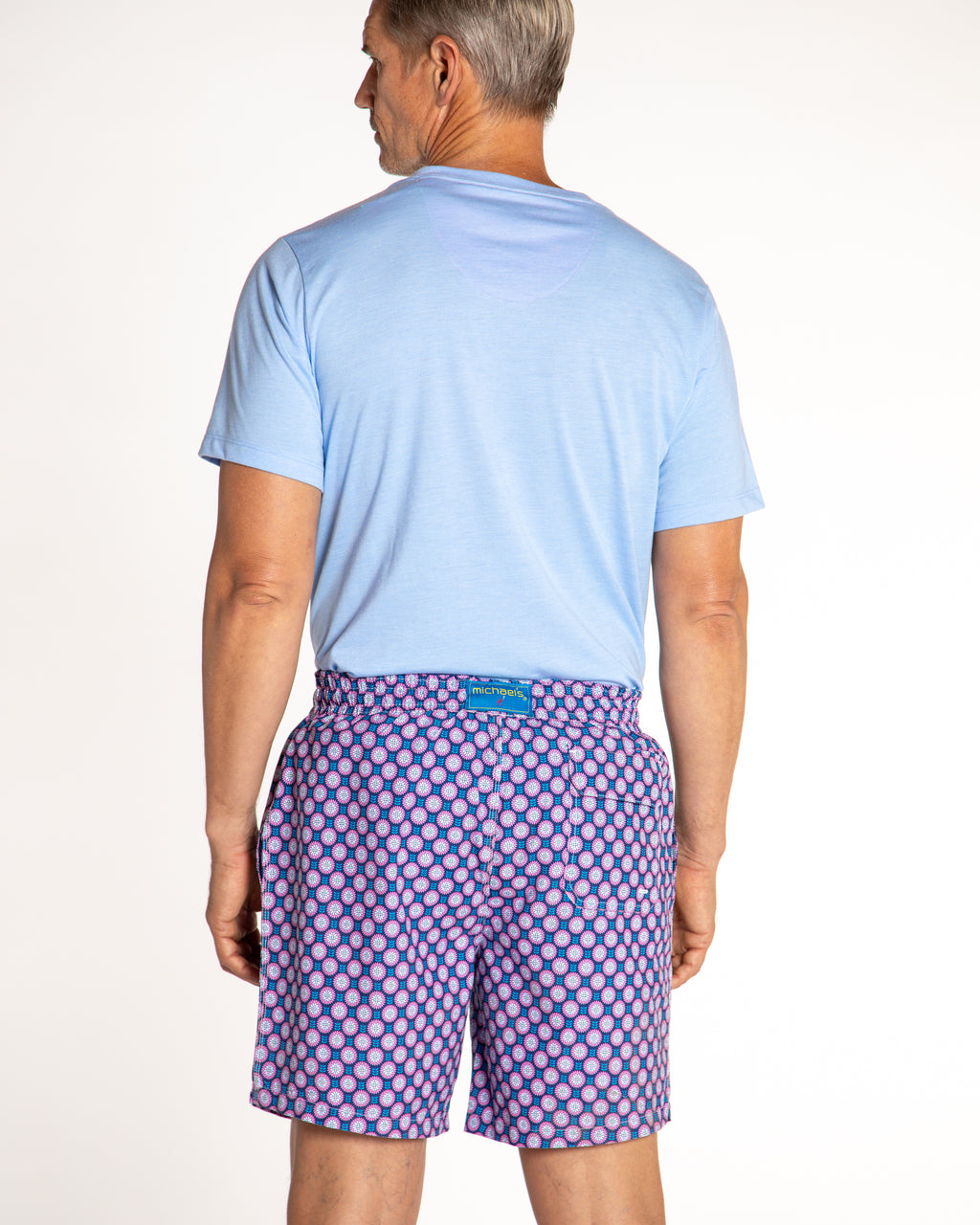 Men's Cyclist Liner Swim Trunks - Retro Flowers Navy/Coral