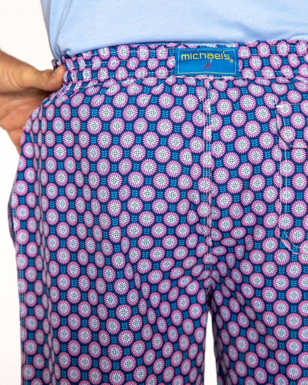 Men's Cyclist Liner Swim Trunks - Retro Flowers Navy/Coral