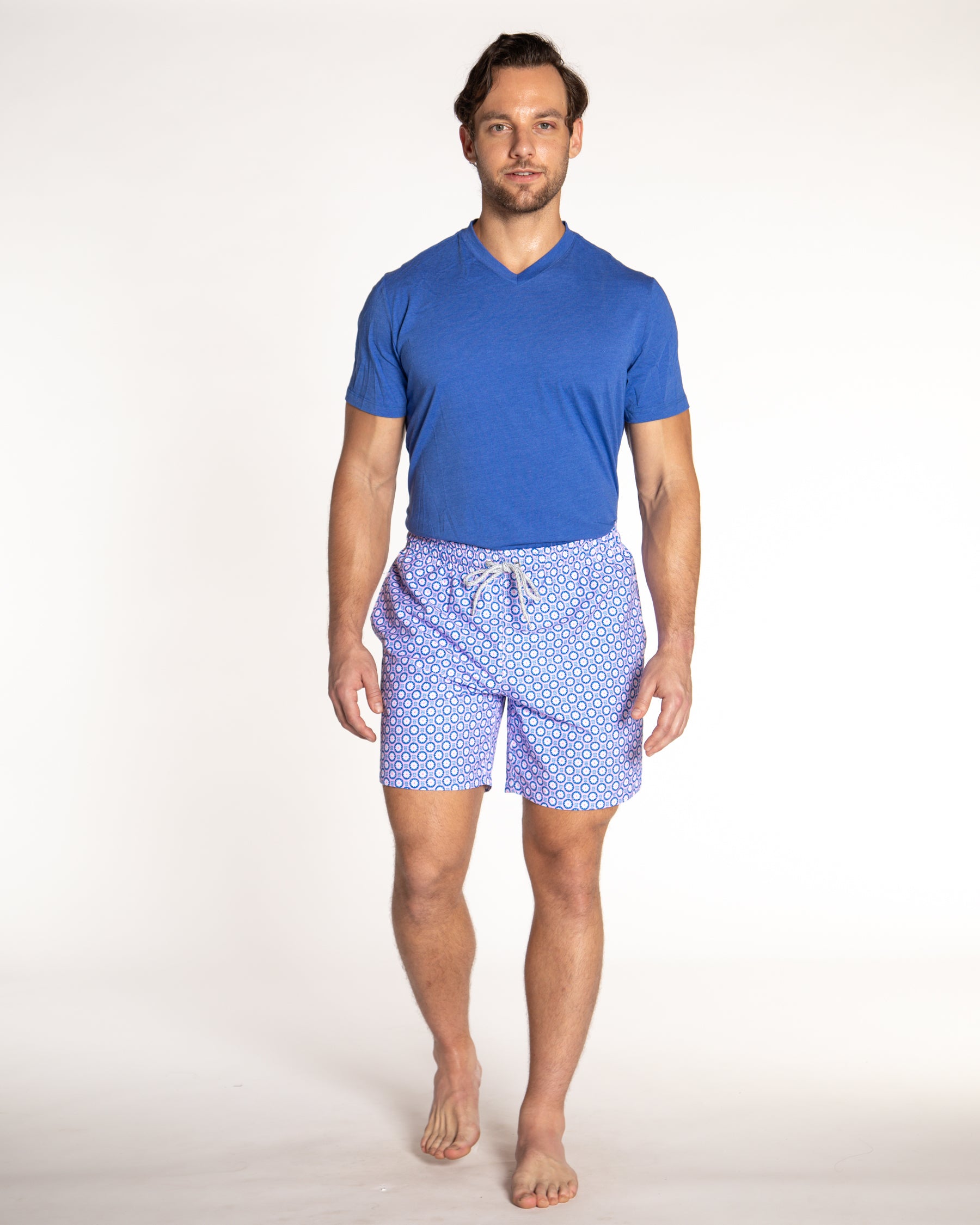 Men's Mesh Liner Swim Trunks - Retro Flowers Pink