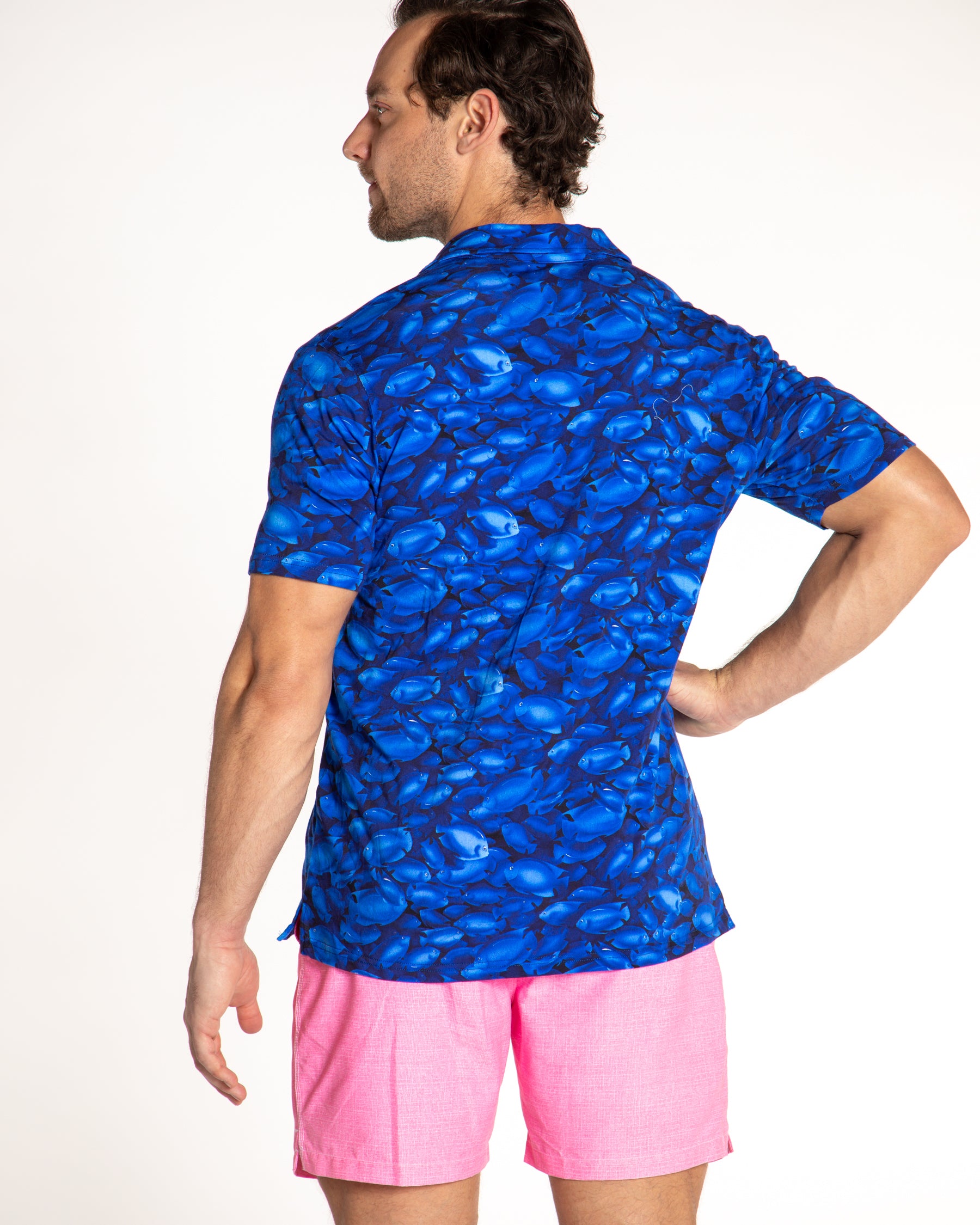 Men's Printed Pima Cotton Short Sleeve Shirt - Rolex Fish Navy