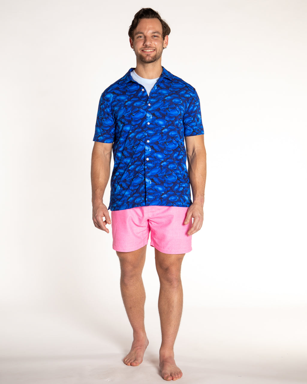 Men's Printed Pima Cotton Short Sleeve Shirt - Rolex Fish Navy