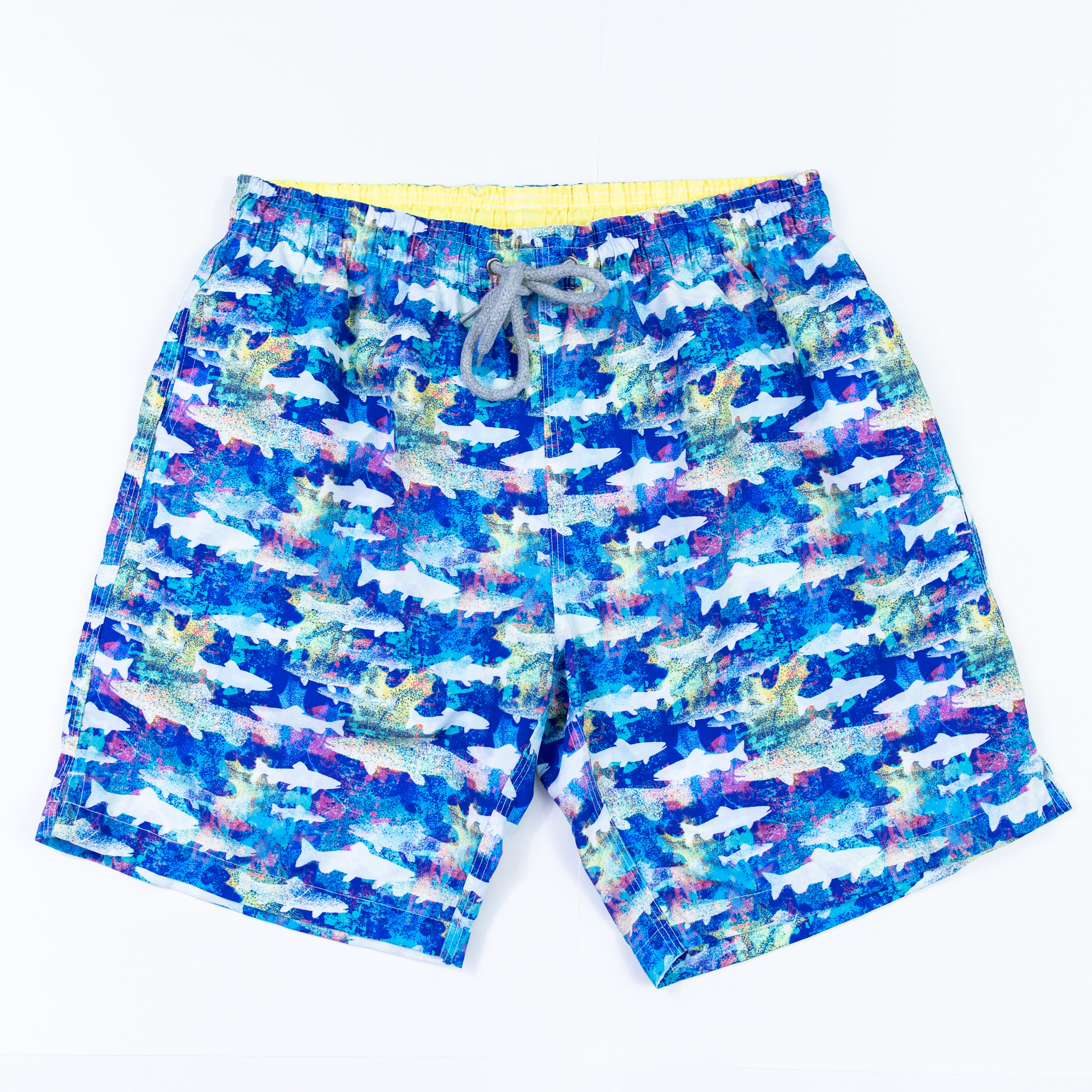 Men's Cyclist Liner Swim Trunks - Navy Blue Sharks