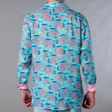 Men's Printed Long Sleeve Linen Shirt - Santorini Multicolored