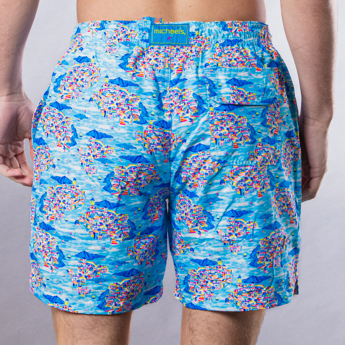 Men's Cyclist Liner Swim Trunks - Santorini Multicolored