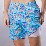 Men's Cyclist Liner Swim Trunks - Santorini Multicolored