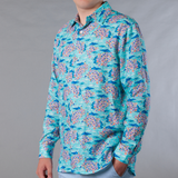 Men's Printed Long Sleeve Linen Shirt - Santorini Multicolored