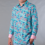 Men's Printed Long Sleeve Linen Shirt - Santorini Multicolored