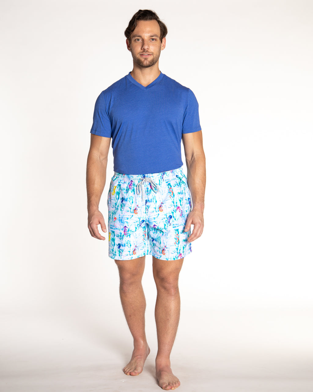 Men's Mesh Liner Swim Trunks - Seahorses in the Grass Blue