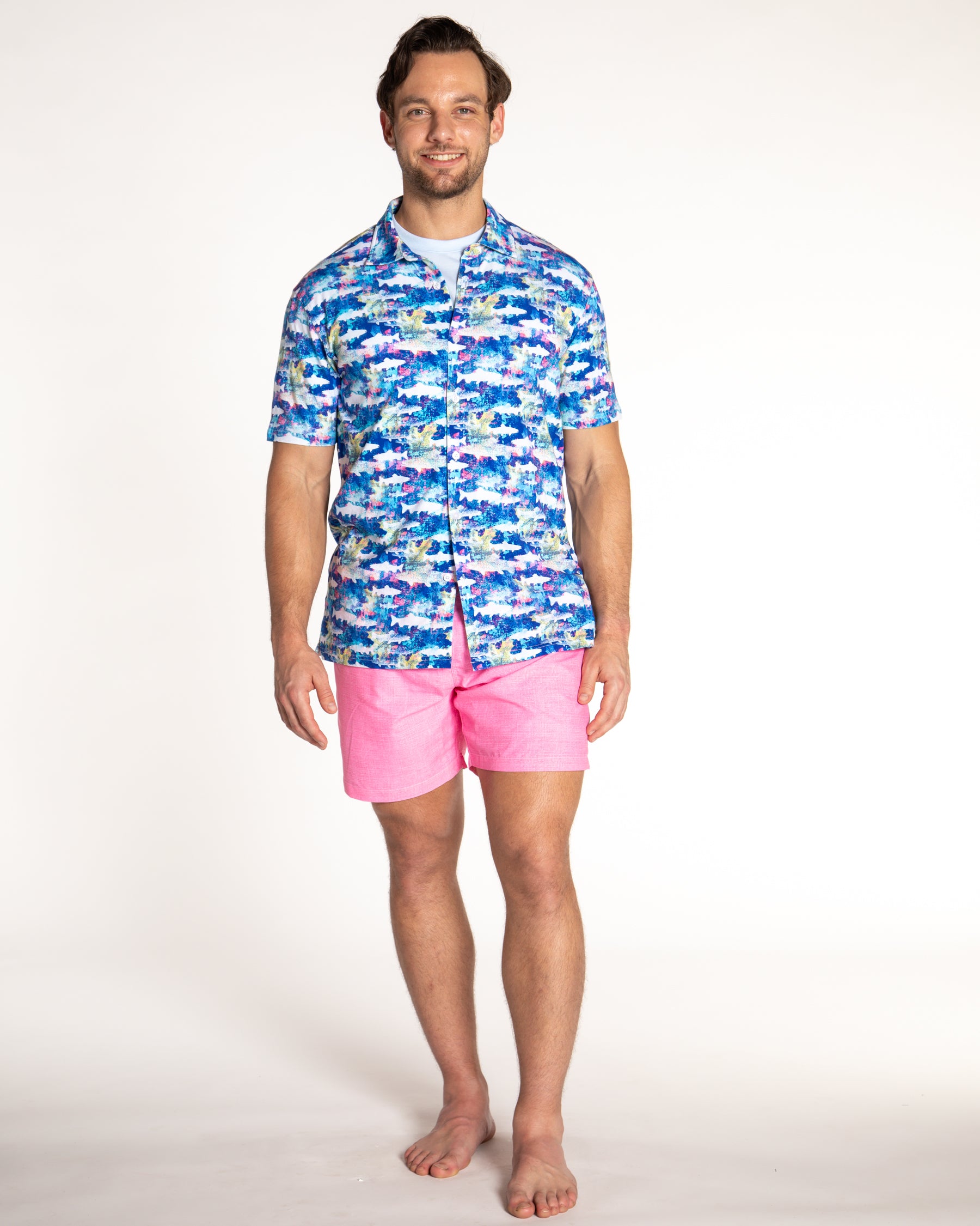 Men's Printed Pima Cotton Short Sleeve Shirt - Sharks Multicolored