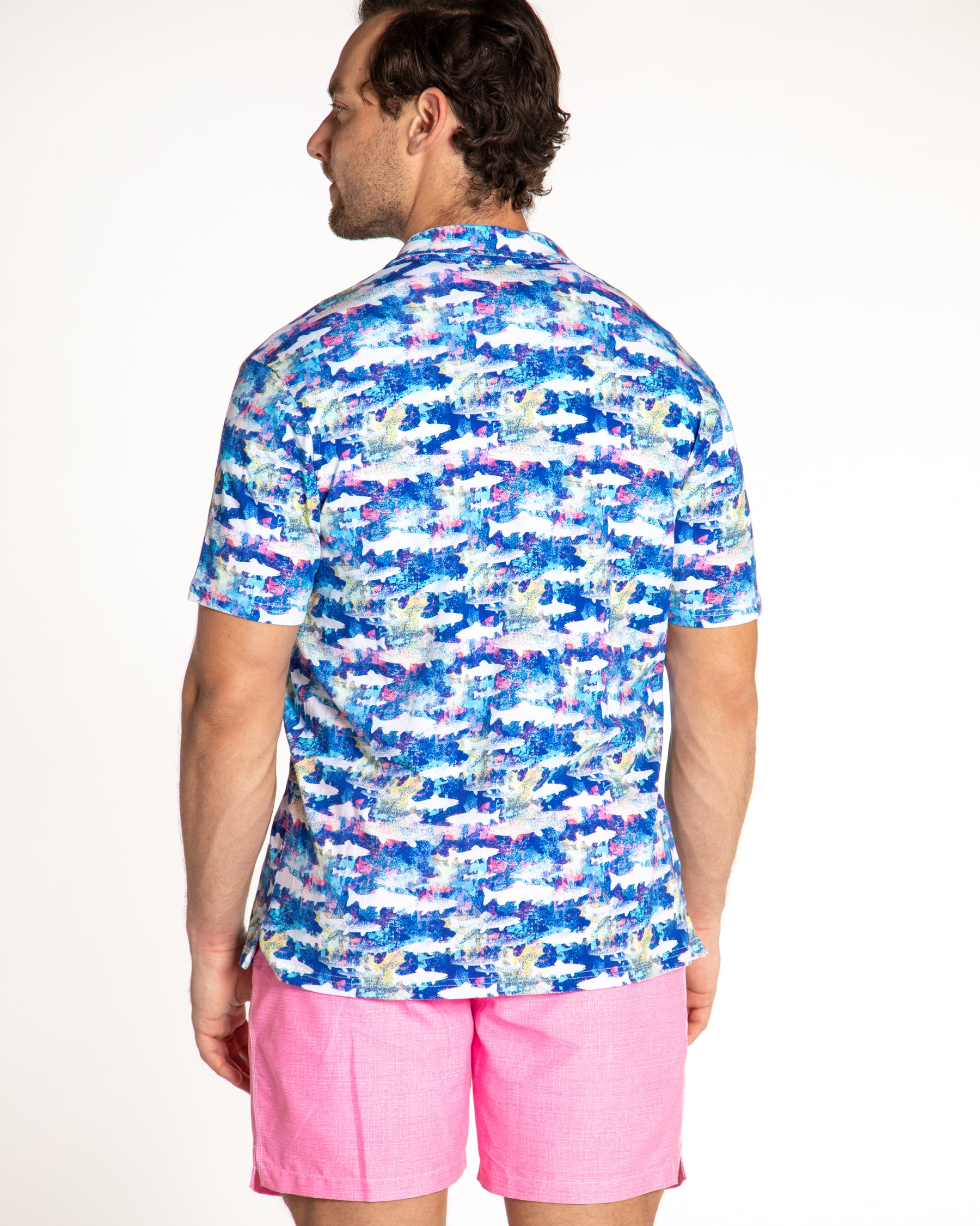 Men's Printed Pima Cotton Short Sleeve Shirt - Sharks Multicolored