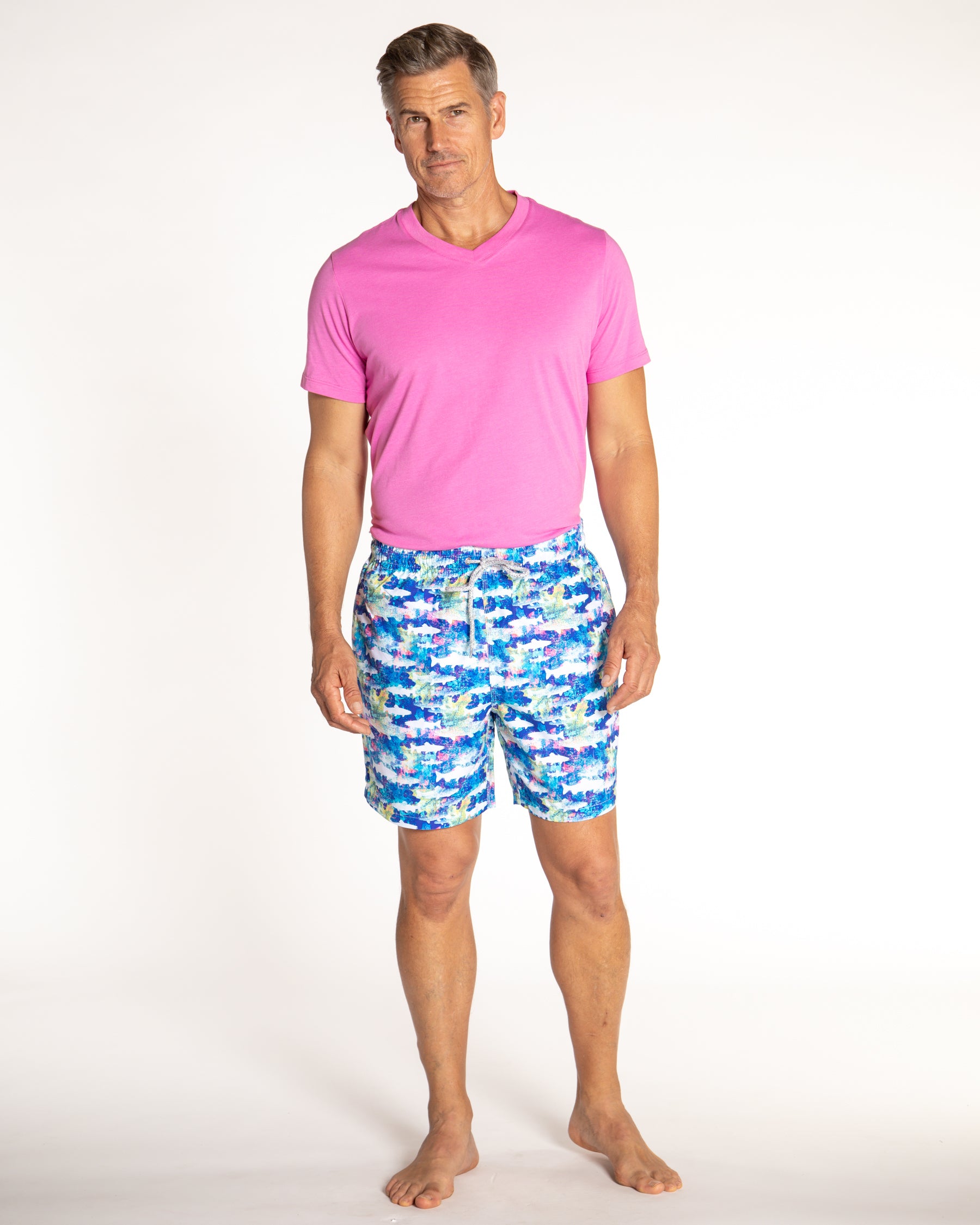 Men's Mesh Liner Swim Trunks - Sharks Multicolored