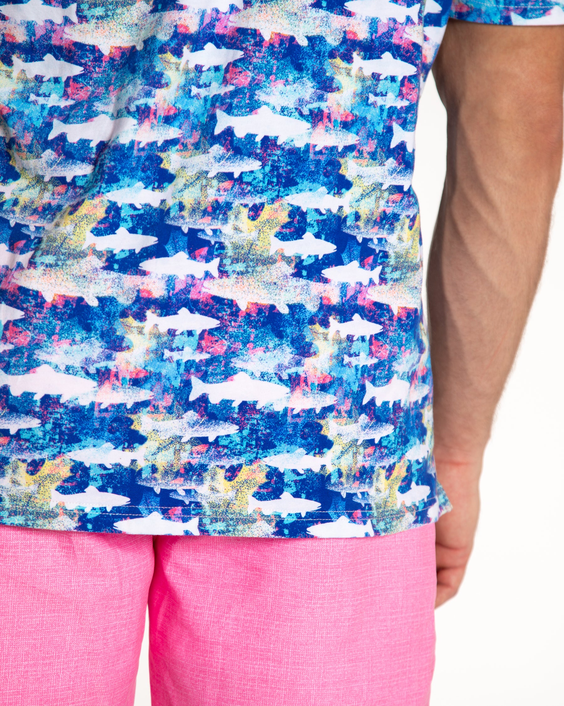 Men's Printed Pima Cotton Short Sleeve Shirt - Sharks Multicolored